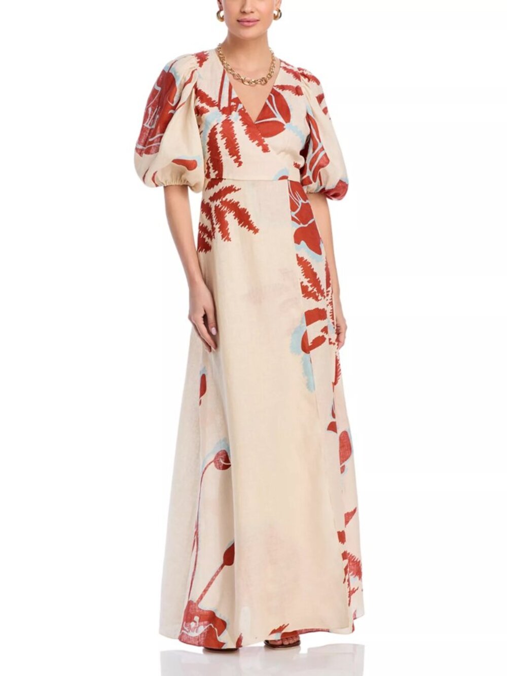 Juan de Dios Ermita Linen Midi Dress Ecru Orange Gladiolos Size 4